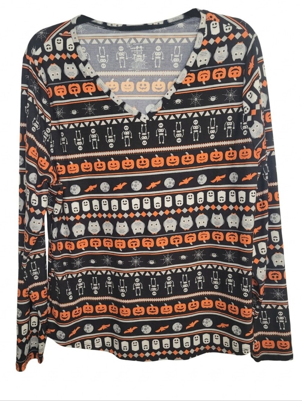 Halloween V-Neck Long Sleeve Tee - Orange & Black Size 2X EUC